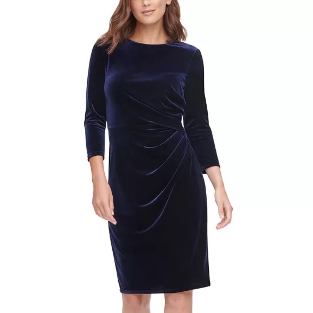 Eliza J Ruched Velvet Sheath Dress Size 14 - Picture 1 of 4